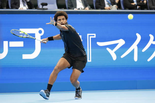 October 4, 2026, Tokyo, Japan: Arthur Fils (France) returns a shot against Valentin Vacherot (Monaco) during their quarterfinal match at the Kinoshita Group Japan Open Tennis Championships at Ariake Colosseum in Tokyo. The tournament runs from September 29 to October 6. Vacherot won 7-5, 4-6, 6-4. Tennis 2026: Valentin Vacherot Battles Arthur Fils In Japan Open - ZUMAm191 20261004_aap_m191_123 Copyright: xRodrigoxReyesxMarinx