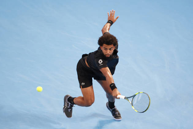 October 4, 2026, Tokyo, Japan: Arthur Fils (France) returns a shot against Valentin Vacherot (Monaco) during their quarterfinal match at the Kinoshita Group Japan Open Tennis Championships at Ariake Colosseum in Tokyo. The tournament runs from September 29 to October 6. Vacherot won 7-5, 4-6, 6-4. Tennis 2026: Valentin Vacherot Battles Arthur Fils In Japan Open - ZUMAm191 20261004_aap_m191_131 Copyright: xRodrigoxReyesxMarinx