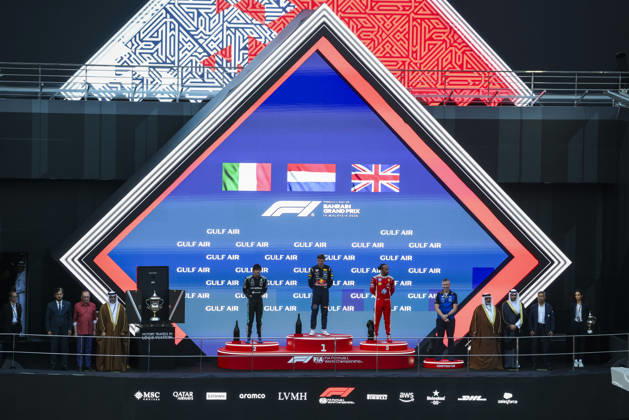 F1 - BAHRAIN GRAND PRIX IN MALAYSIA 2026 Podium, KIMI ANTONELLI Andrea (ita), Mercedes AMG F1 Team W16, VERSTAPPEN Max (nld), Red Bull Racing Ford RB22, HAMILTON Lewis (gbr), Scuderia Ferrari SF-26, portrait during the 2026 Formula 1 Bahrain Grand Prix in Malaysia, 16th round of the 2026 Formula One World Championship, WM, Weltmeisterschaft from October 2 to 4, 2026 on the Sepang International Circuit, in Sepang, Malaysia - SepangMalaysia Copyright: xANTONINxVINCENTx