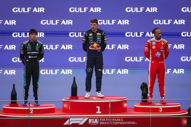 F1 - BAHRAIN GRAND PRIX IN MALAYSIA 2026 podium KIMI ANTONELLI Andrea (ita), Mercedes AMG F1 Team W17, VERSTAPPEN Max (nld), Red Bull Racing Ford RB22, HAMILTON Lewis (gbr), Scuderia Ferrari SF-26, portrait during the 2026 Formula 1 Bahrain Grand Prix in Malaysia, 16th round of the 2026 Formula One World Championship, WM, Weltmeisterschaft from October 2 to 4, 2026 on the Sepang International Circuit, in Sepang, Malaysia - SepangMalaysia Copyright: xANTONINxVINCENTx