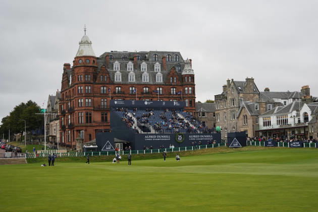 RECORD DATE NOT STATED 4th October 2026; Old Course at St Andrews, Mount Melville, Scotland; DP World Tour Golf, Alfred Dunhill Links Championship, Final Day; general view of 18th green and grandstand AlecxBrown
