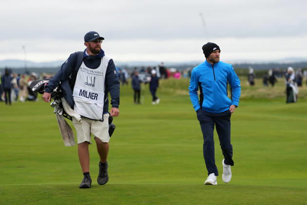 RECORD DATE NOT STATED 4th October 2026; Old Course at St Andrews, Mount Melville, Scotland; DP World Tour Golf, Alfred Dunhill Links Championship, Final Day; James Milner, former professional football player walks up the 17th fairway AlecxBrown