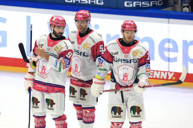 October 4, 2026, GER, DEU, Germany, Ice Hockey, Eisbären Roster, Ty Ronning, Eisbären Berlin 9, Mitch Reinke, Eisbären Berlin 5, Eric Mik, Eisbären Berlin 12, nordphoto GmbH, Engler Berlin, Uber Arena Berlin, Germany Copyright: xNordphotox xEnglerx