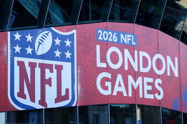 4th October 2026; Tottenham Hotspur Stadium, London, England; NFL, American Football Herren, USA International Series American Football, Washington Commanders versus Indianapolis Colts; A detail view of the NFL shield outside the Tottenham Hotspur Stadium HenningxVonxJagow