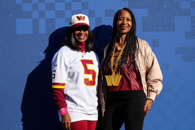 4th October 2026; Tottenham Hotspur Stadium, London, England; NFL, American Football Herren, USA International Series American Football, Washington Commanders versus Indianapolis Colts; fans pose for a photo outside of the stadium HenningxVonxJagow