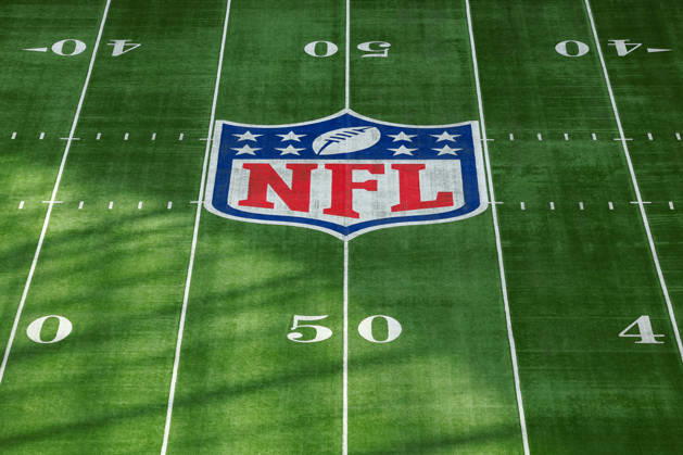 4th October 2026; Tottenham Hotspur Stadium, London, England; NFL, American Football Herren, USA International Series American Football, Washington Commanders versus Indianapolis Colts; A detail view of the NFL shield on the grass HenningxVonxJagow