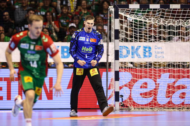 Goalkeeper Dominik Kuzmanovic, SC Magdeburg, 1st Handball Bundesliga, 2026–2027 season: SC Magdeburg vs. HC Erlangen at the GETEC Arena in Magdeburg. Action, handball, Germany, October 4, 2026