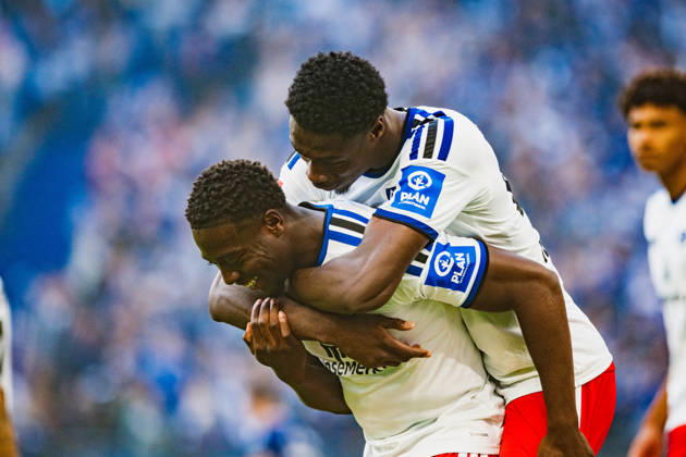 Friendly Match: Hamburger SV vs. FC Copenhagen, October 4, 2026 GOAL, CELEBRATION by Kofi Amoako (Hamburger SV), 22–1, shown here with Shafiq Nandja (Hamburger SV), 43 Soccer, Friendly Match: Hamburger SV vs. FC Copenhagen on October 4, 2026, at the Volksparkstadion, Hamburg. DFL regulations prohibit any use of photographs as image sequences and or quasi-video. Copyright: xBEAUTIFULxSPORTS Tonhäuserx