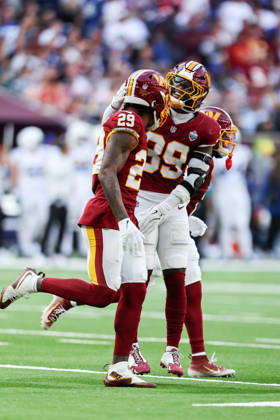 4th October 2026; Tottenham Hotspur Stadium, London, England; NFL, American Football Herren, USA International Series American football, Washington Commanders versus Indianapolis Colts; Washington Commanders defensive back Jeremy Reaves HenningxVonxJagow