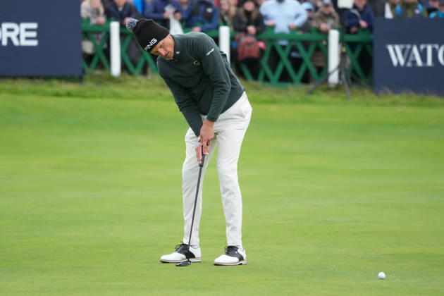 RECORD DATE NOT STATED 4th October 2026; Old Course at St Andrews, Mount Melville, Scotland; DP World Tour Golf, Alfred Dunhill Links Championship, Final Day; Adrian Meronk putts on the 18th hole at The Old Course at St Andrews and leads the tournament on 20 under par AlecxBrown