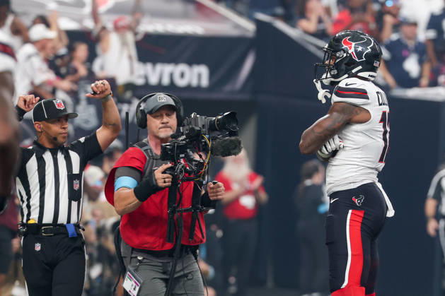 HOUSTON, TX - OCTOBER 04: Wide receiver Nico Collins 12 of the Houston Texans celebrates in front of the television camera after scoring a touchdown during the NFL, American Football Herren, USA football game between the Houston Texans and Dallas Cowboys on October 4, 2026, at Reliant Stadium in Houston, TX. (Photo by David Buono Icon Sportswire) NFL: OCT 04 Cowboys at Texans EDITORIAL USE ONLY Icon241004007