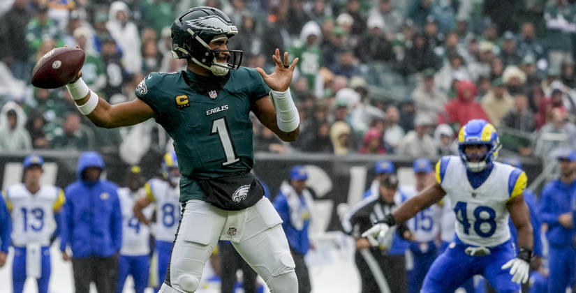 October 4, 2026, Philadelphia, Pa, USA: Oct 4, 2026; Philadelphia, PA, USA; Philadelphia Eagles quarterback Jalen Hurts (1) throws a pass at Lincoln Financial Field. Mandatory Credit: -Cal Media Philadelphia USA - ZUMAcs17 20261004_faf_cs17_149 Copyright: xScottxSeriox