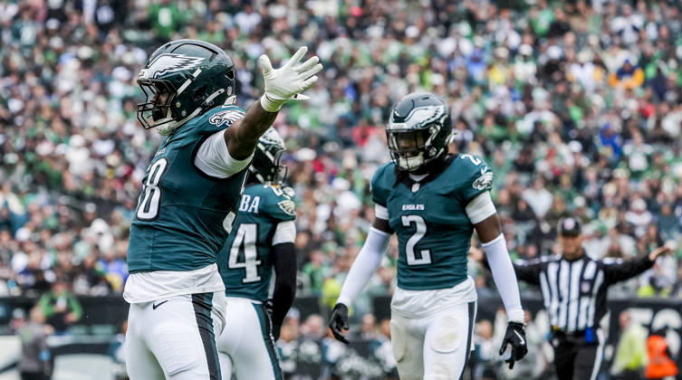October 4, 2026, Philadelphia, Pa, USA: Oct 4, 2026; Philadelphia, PA, USA; Philadelphia Eagles linebacker Jalyx Hunt (58) celebrates after breaking up a pass at Lincoln Financial Field. Mandatory Credit: -Cal Media Philadelphia USA - ZUMAcs17 20261004_faf_cs17_169 Copyright: xScottxSeriox
