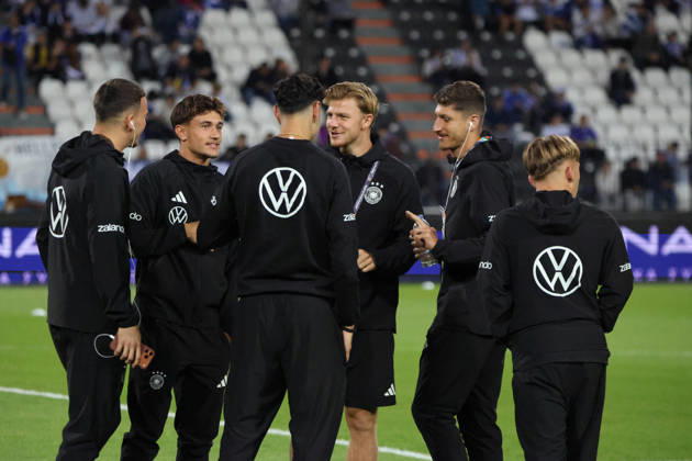 October 4, 2026, Soccer, Men s, UEFA Nations League 2027, Greece vs. Germany, Tom Bischof (Germany), Said El Mala (Germany), Aleksandar Pavlovic (Germany), Tom Bischof (Germany), Lennart Karl (Germany), Finn Jeltsch (Germany), Vitaly Janelt (Germany), Thessaloniki, Toumba Stadium, Thessaloniki, Greece, GRE Copyright: xSebastianxBachx