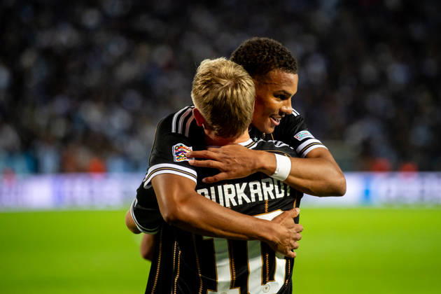Derry Scherhant Malick Thiaw goal celebration seen during UEFA Nations League Division A game between National Teams of Greece and Germany (Jacek Prondzynski Ball Raw Images) Thessaloniki Greece, Thessaloniki Greece Copyright: xJacekxProndzynskix jacekprondzynski_greecegermany_2627_057