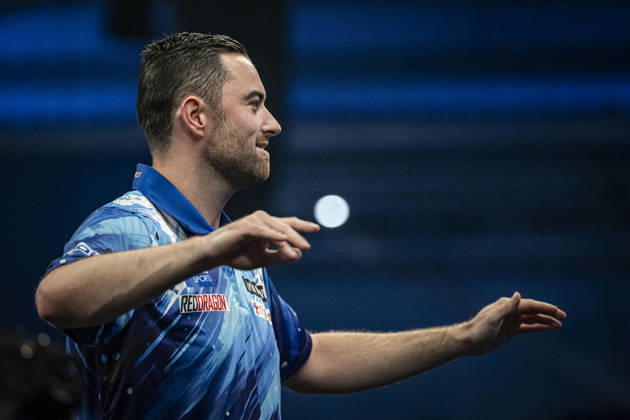 RECORD DATE NOT STATED 4th October 2026; Mattioli Arena, Leicester, England; PDC World Grand Prix Darts, World Grand Prix, Final Day; Luke Humphries dances on stage before his final match against Gerwyn Price GodfreyxPitt