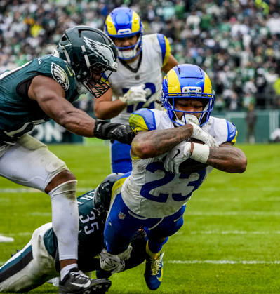 October 4, 2026, Philadelphia, Pa, USA: Oct 4, 2026; Philadelphia, PA, USA; Los Angeles Rams running back Kyren Williams (23) dives for the game winning touchdown in the final minutes as the Rams defeat the Eagles 24-20 at Lincoln Financial Field. Mandatory Credit: -Cal Media Philadelphia USA - ZUMAcs17 20261004_faf_cs17_174 Copyright: xScottxSeriox