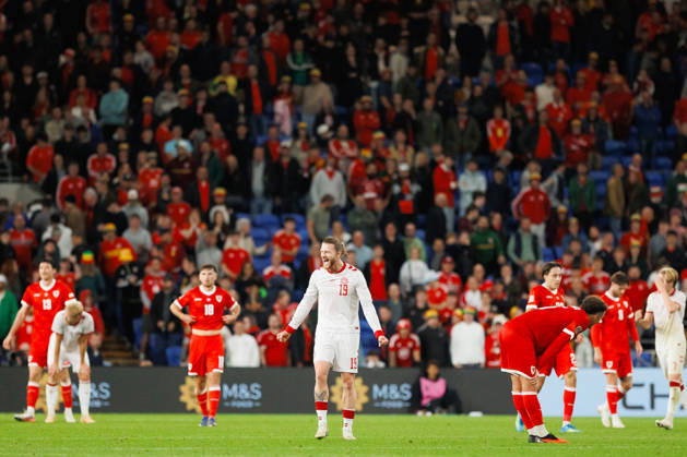 RECORD DATE NOT STATED 4th October 2026; Cardiff City Stadium, Cardiff, Wales; UEFA Nations League Football, Wales versus Denmark; Rasmus Kristensen of Denmark celebrates win at final whistle AmandaxMcMaster