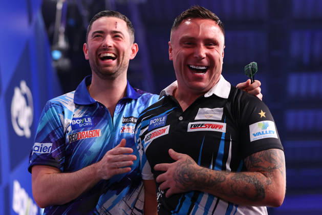 2026 BOYLE Sports World Grand Prix England s Luke Humphries and Wales Gerwyn Price laugh together during the 2026 Boyle Sports World Grand Prix Final at Mattioli Arena, Leicester, United Kingdom on 4 October 2026 Credit: Ryan Crockett Every Second Media Editorial use only. All images are copyright Every Second Media Limited. No images may be reproduced without prior permission. Copyright: xIMAGO EveryxSecondxMediax ESM-2198-0084 RyanxCrockettx xEveryxSecondxMediax