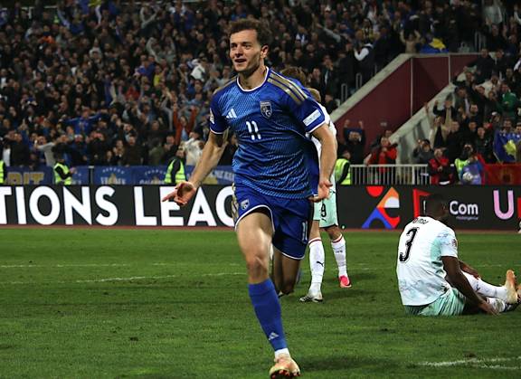 Kosovo v Austria - UEFA Nations League PRISTINA, KOSOVO - OCTOBER 4: Fisnik Asllani (11) of Kosovo celebrates after score a goal during the UEFA Nations League B match between the Kosovo and Austria at Fadil Vokrri Stadium in Baka Pristina, Kosovo, on October 04, 2026. Erkin Keci Anadolu Pristina Kosovo. Editorial use only. Please get in touch for any other usage. Copyright: x2026xAnadoluxErkinxKecix