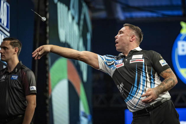 RECORD DATE NOT STATED 4th October 2026; Mattioli Arena, Leicester, England; PDC World Grand Prix Darts, World Grand Prix, Final Day; Gerwyn Price in action on the oche his final match against Luke Humphries GodfreyxPitt