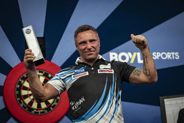 RECORD DATE NOT STATED 4th October 2026; Mattioli Arena, Leicester, England; PDC World Grand Prix Darts, World Grand Prix, Final Day; Gerwyn Priceholds the runner up trophy after losing his final match against Luke Humphries GodfreyxPitt