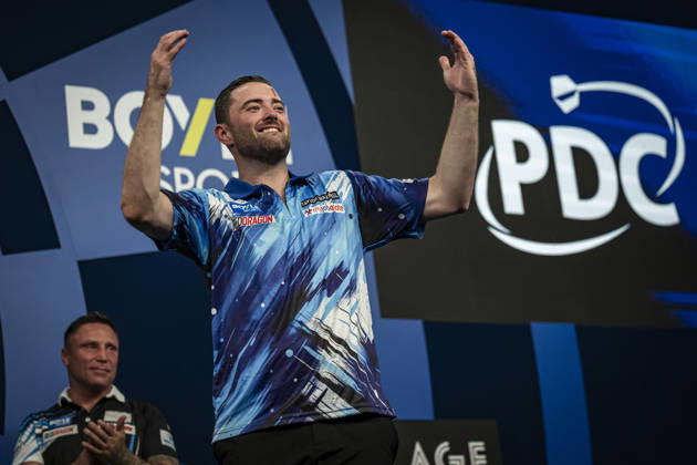 RECORD DATE NOT STATED 4th October 2026; Mattioli Arena, Leicester, England; PDC World Grand Prix Darts, World Grand Prix, Final Day; Luke Humphries celebrates winning the Boyle Sports World Grand Prix against Gerwyn Price GodfreyxPitt