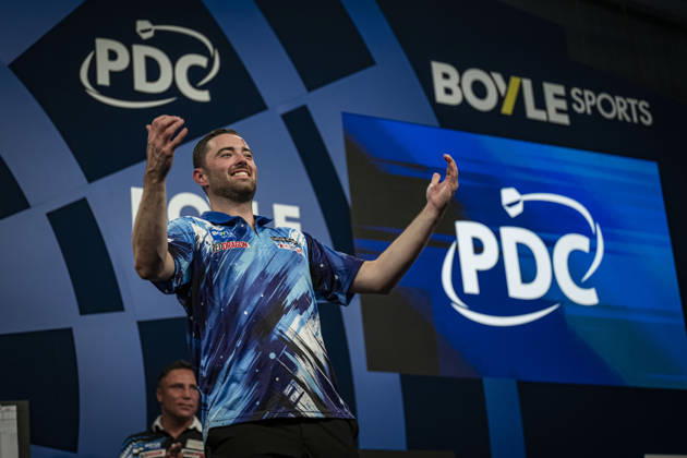 RECORD DATE NOT STATED 4th October 2026; Mattioli Arena, Leicester, England; PDC World Grand Prix Darts, World Grand Prix, Final Day; Luke Humphries celebrates winning the Boyle Sports World Grand Prix against Gerwyn Price GodfreyxPitt