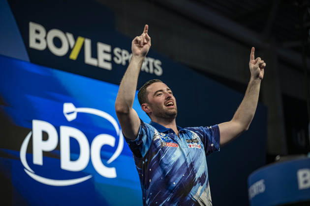 RECORD DATE NOT STATED 4th October 2026; Mattioli Arena, Leicester, England; PDC World Grand Prix Darts, World Grand Prix, Final Day; Luke Humphries celebrates winning the Boyle Sports World Grand Prix against Gerwyn Price GodfreyxPitt