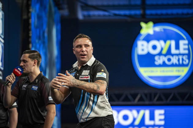 RECORD DATE NOT STATED 4th October 2026; Mattioli Arena, Leicester, England; PDC World Grand Prix Darts, World Grand Prix, Final Day; Gerwyn Price misses a double in his final match against Luke Humphries GodfreyxPitt