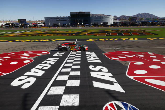 LAS VEGAS, CA - OCTOBER 04: Chase Briscoe ( 19 Joe Gibbs Racing Bass Pro Shops Toyota) during the South Point 400 NASCAR, Motorsport, USA Cup Series Chase playoff race on October 4, 2026 at Las Vegas Motor Speedway in Las Vegas, NV. (Photo by Jeff Speer LVMS Icon Sportswire) AUTO: OCT 04 NASCAR Cup Series Playoffs South Point 400 EDITORIAL USE ONLY Icon26100416877