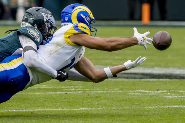 October 4, 2026, Philadelphia, Pa, USA: Oct 4, 2026; Philadelphia, PA, USA;Los Angeles Rams wide receiver Puka Nacua (12) extends and just misses a pass during the Rams 24-20 win against the Eagles at Lincoln Financial Field. Mandatory Credit: -Cal Media Philadelphia USA - ZUMAcs17 20261004_faf_cs17_191 Copyright: xScottxSeriox