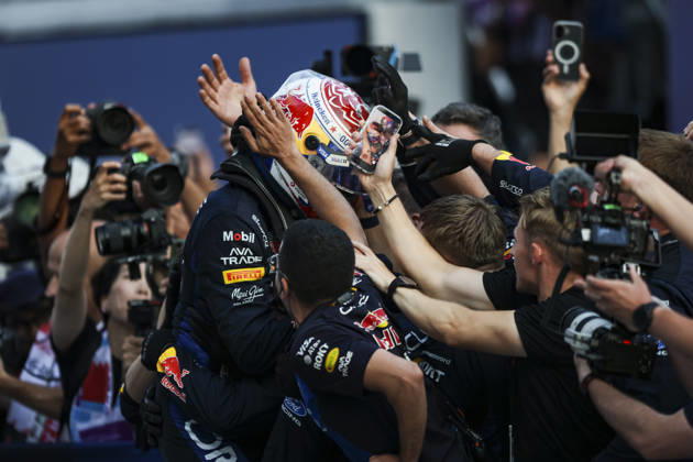 F1 - BAHRAIN GRAND PRIX IN MALAYSIA 2026 VERSTAPPEN Max (nld), Red Bull Racing Ford RB22, portrait celebrates his victory during the 2026 Formula 1 Bahrain Grand Prix in Malaysia, 16th round of the 2026 Formula One World Championship, WM, Weltmeisterschaft from October 2 to 4, 2026 on the Sepang International Circuit, in Sepang, Malaysia - SepangMalaysia Copyright: xXavixBonillax