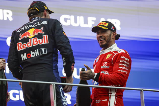 F1 - BAHRAIN GRAND PRIX IN MALAYSIA 2026 HAMILTON Lewis (gbr), Scuderia Ferrari SF-26, portrait VERSTAPPEN Max (nld), Red Bull Racing Ford RB22, portrait podium during the 2026 Formula 1 Bahrain Grand Prix in Malaysia, 16th round of the 2026 Formula One World Championship, WM, Weltmeisterschaft from October 2 to 4, 2026 on the Sepang International Circuit, in Sepang, Malaysia - SepangMalaysia Copyright: xXavixBonillax