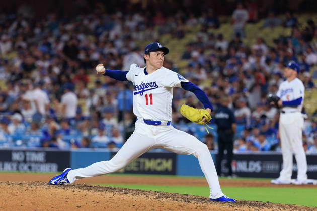 October 4, 2026, Los Angeles, California, USA: Relief pitcher, Roki Sasaki 11 of the Los Angeles Dodgers during NLDS Game 2 against the Atlanta Braves on Sunday October 4, 2026 at Dodger Stadium in Los Angeles, California. JAVIER ROJAS PI Dodgers Vs. Braves NLDS - Game 2 - ZUMAp124 20261004_zaa_p124_015 Copyright: xJavierxRojasx
