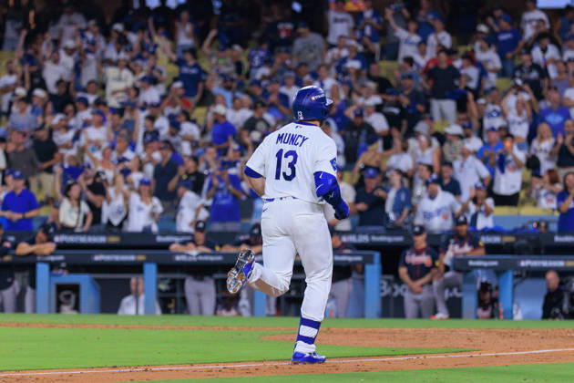 October 4, 2026, Los Angeles, California, USA: Max Muncy 13 of the Los Angeles Dodgers rounds the bases after hitting a solo home urn in the 9th inning during NLDS Game 2 against the Atlanta Braves on Sunday October 4, 2026 at Dodger Stadium in Los Angeles, California. Dodgers lose to Braves, 2-3. JAVIER ROJAS PI Dodgers Vs. Braves NLDS - Game 2 - ZUMAp124 20261004_zaa_p124_029 Copyright: xJavierxRojasx