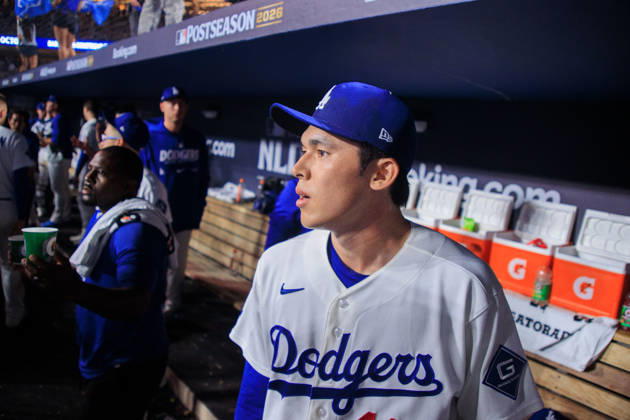 October 4, 2026, Los Angeles, California, USA: Relief pitcher, Roki Sasaki 11 of the Los Angeles Dodgers in the dugout after pitching in 8th and 9th inning during NLDS Game 2 against the Atlanta Braves on Sunday October 4, 2026 at Dodger Stadium in Los Angeles, California. Dodgers lose to Braves, 2-3. JAVIER ROJAS PI Dodgers Vs. Braves NLDS - Game 2 - ZUMAp124 20261004_zaa_p124_035 Copyright: xJavierxRojasx