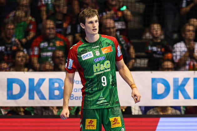Oskar Vind Rasmussen, SC Magdeburg, 9th Handball Bundesliga Season 2026–2027: SC Magdeburg vs. HC Erlangen at the GETEC Arena in Magdeburg; single frame, action, handball, Germany, October 4, 2026