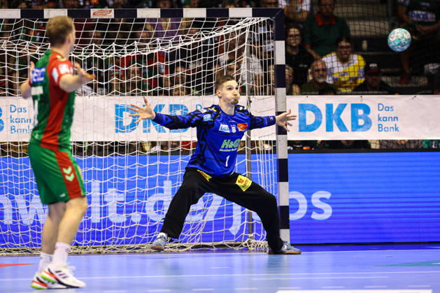 Goalkeeper Dominik Kuzmanovic, SC Magdeburg, Handball Bundesliga Season 2026–2027: SC Magdeburg vs. HC Erlangen at the GETEC Arena in Magdeburg. Action, Handball, Germany, October 4, 2026