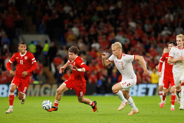 RECORD DATE NOT STATED 4th October 2026; Cardiff City Stadium, Cardiff, Wales; UEFA Nations League Football, Wales versus Denmark; Lewis Koumas of Wales intercepts ball to counter AmandaxMcMaster