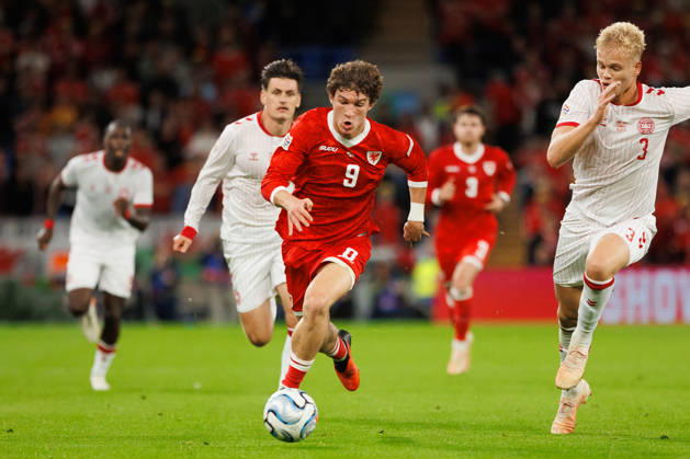 RECORD DATE NOT STATED 4th October 2026; Cardiff City Stadium, Cardiff, Wales; UEFA Nations League Football, Wales versus Denmark; Lewis Koumas of Wales dribbles ball on breakaway AmandaxMcMaster