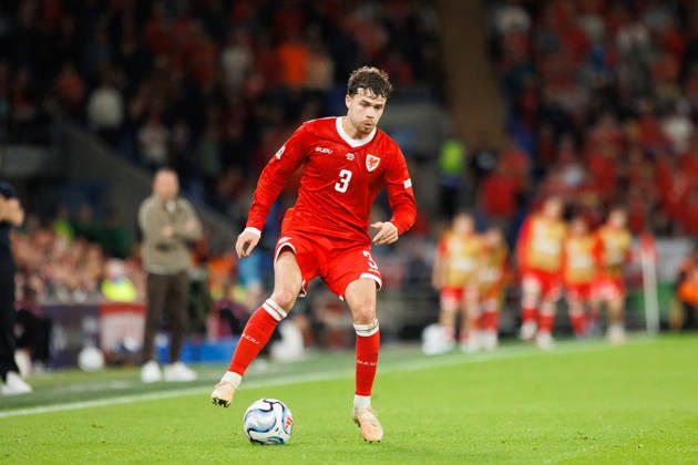 RECORD DATE NOT STATED 4th October 2026; Cardiff City Stadium, Cardiff, Wales; UEFA Nations League Football, Wales versus Denmark; Neco Williams of Wales controls the ball AmandaxMcMaster