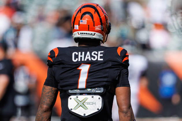 Oct 4, 2026; Cincinnati, OH, USA; Cincinnati Bengals wide receiver Ja Marr Chase (1) during pregame of NFL, American Football Herren, USA game action against the Jacksonville Jaguars at Paycor Stadium. Mandatory Credit: -Cal Media - ZUMAc04_ 20261004_zma_c04_489 Copyright: xJohnxMersitsx