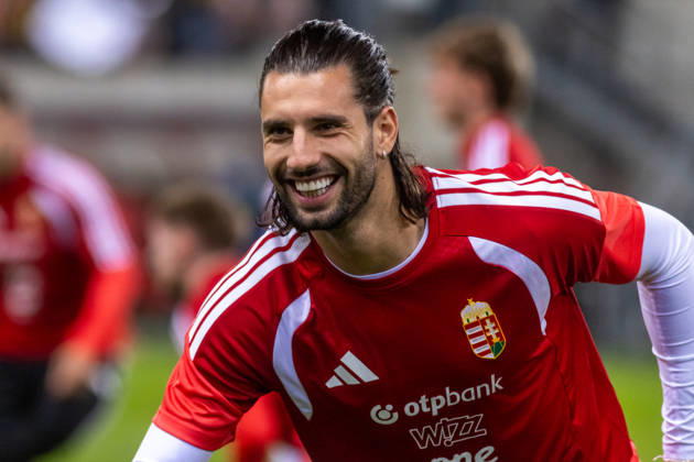 Dominik Szoboszlai of Hungary and Liverpool during UEFA Nations League League phase game between Ukraine vs Hungary (Dominika Kortvelyesiova Ball Raw Images) Trnava Antona Malatinskeho Stadium Slovakia Copyright: xDominikaxKortvelyesiovax DKOR5714