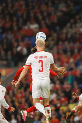 RECORD DATE NOT STATED 4th October 2026; Cardiff City Stadium, Cardiff, Wales; UEFA Nations League Football, Wales versus Denmark; Oliver Provstgaard of Denmark heads the ball AmandaxMcMaster