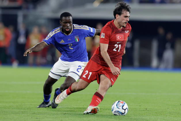UEFA Nations League football match Italy vs Turkey Aral Simsir of Turkiye challenges for the ball with Michael Kayode of Italy during UEFA Nations League football match (League A, Group A1) between Italy vs Turkey at the Renato Dall Ara stadium in Bologna on October 05, 2026. _BPH4014 Copyright: xAntonioxBalascox
