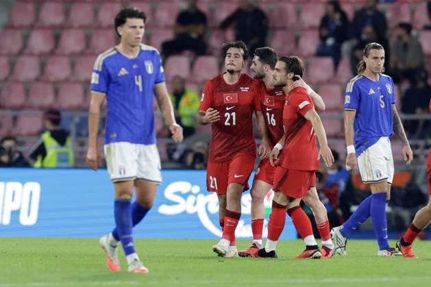 UEFA Nations League football match Italy vs Turkey Aral Simsir of Turkiye celebrates after scoring a goal of 1-1 UEFA Nations League football match (League A, Group A1) between Italy vs Turkey at the Renato Dall Ara stadium in Bologna on October 05, 2026. _BPH4313 Copyright: xAntonioxBalascox