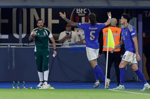 UEFA Nations League football match Italy vs Turkey Riccardo Calafiori of Italy celebrates after scoring a goal of 2-1 UEFA Nations League football match (League A, Group A1) between Italy vs Turkey at the Renato Dall Ara stadium in Bologna on October 05, 2026. _BPH4464 Copyright: xAntonioxBalascox