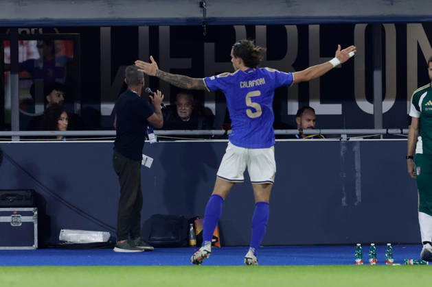 UEFA Nations League football match Italy vs Turkey Riccardo Calafiori of Italy celebrates after scoring a goal of 2-1 UEFA Nations League football match (League A, Group A1) between Italy vs Turkey at the Renato Dall Ara stadium in Bologna on October 05, 2026. _BPH4476 Copyright: xAntonioxBalascox