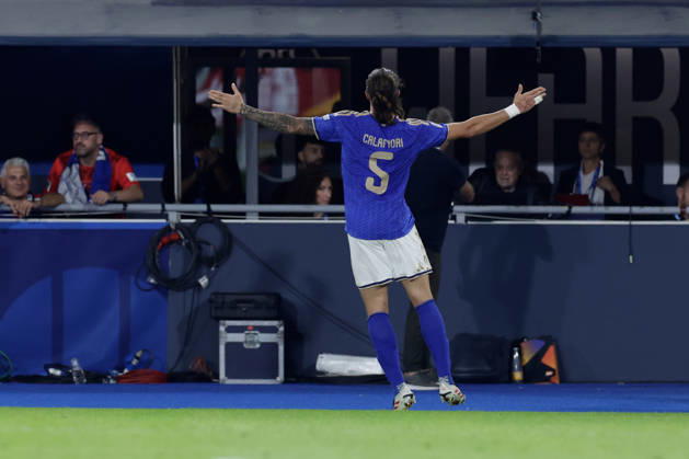 UEFA Nations League football match Italy vs Turkey Riccardo Calafiori of Italy celebrates after scoring a goal of 2-1 UEFA Nations League football match (League A, Group A1) between Italy vs Turkey at the Renato Dall Ara stadium in Bologna on October 05, 2026. _BPH4486 Copyright: xAntonioxBalascox
